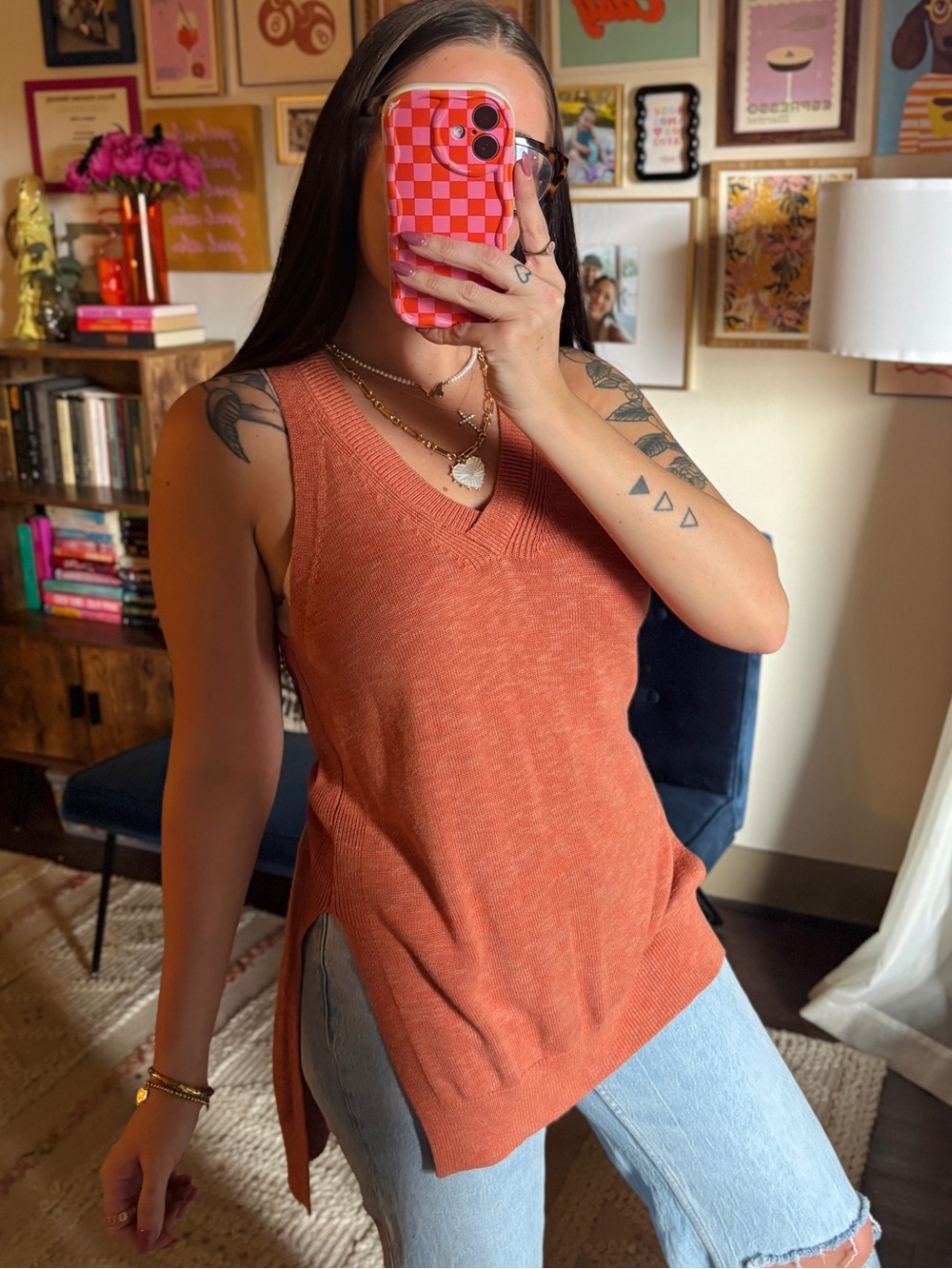 by Anthropologie Rust Orange Sleeveless Sweater Tunic